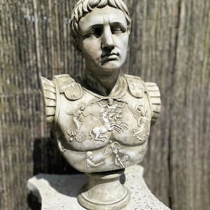 White Stone Caesar Augustus bust white stone with crushed marble head and shoulder bust Roman Classic