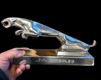 Jaguar Car Mascot on Metal stand Leaping Jag ornament desk jaguar ornament Mascot etched