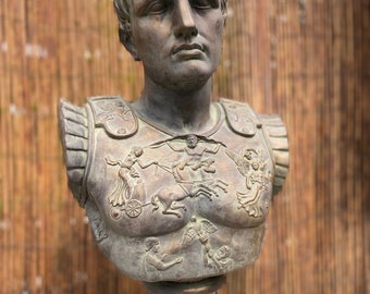 Bronze painted Julius Caesar bust Stone bronze painted finish Antique Roman bust Country House