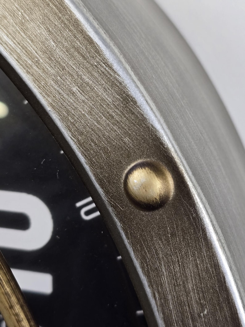 Clock Hand Coloured Rivets Clock Wall Industrial Small Clock Grey Pewter Colour Twelve Hour Clock ...