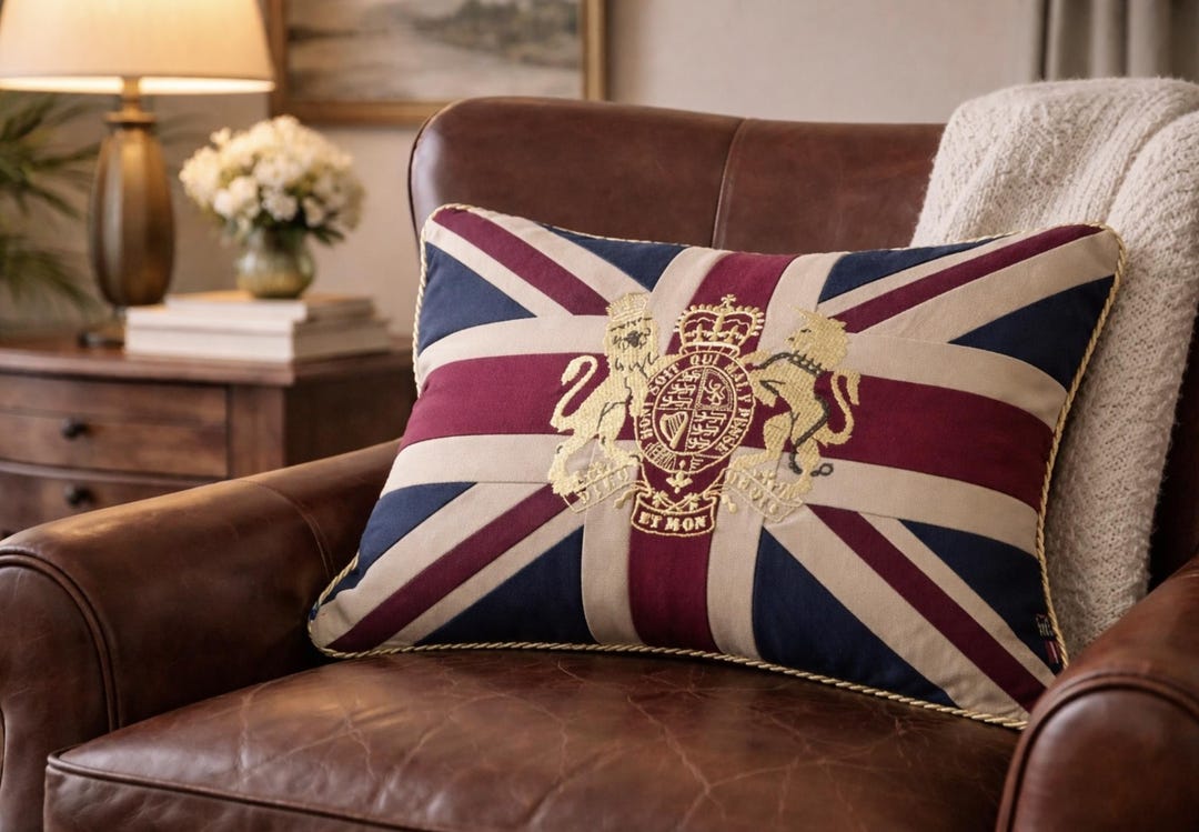 Union Jack Coat of Arms Gold Rope Cushion Cover Pillow Red White Blue ...