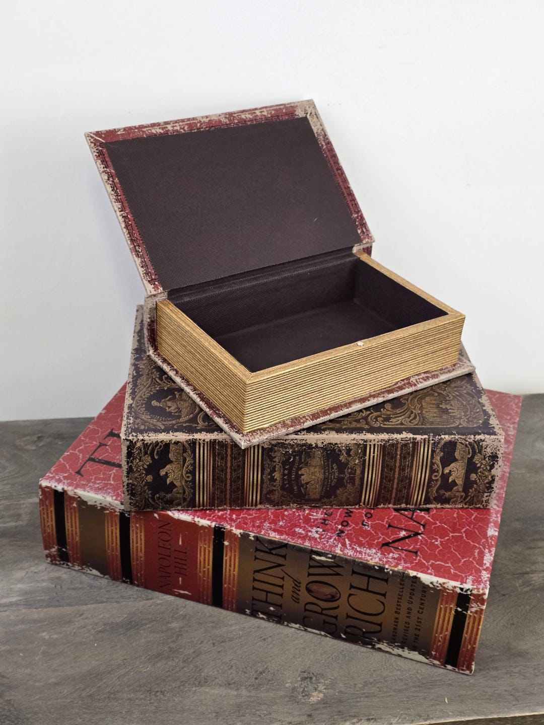 Fake Book Shells Set of 3 Faux Book Storage Antique Styled Book Boxes Small Medium Large ...