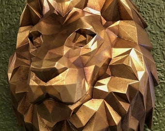 Gold Lion Head Bust - Modern Geometric Wall Decor