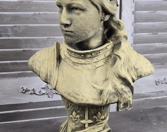 Popiersie Joanny d'Arc, kamienna statua ogrodowa z piaskowca, figurka kobieca, wykonana w Wielkiej Brytanii