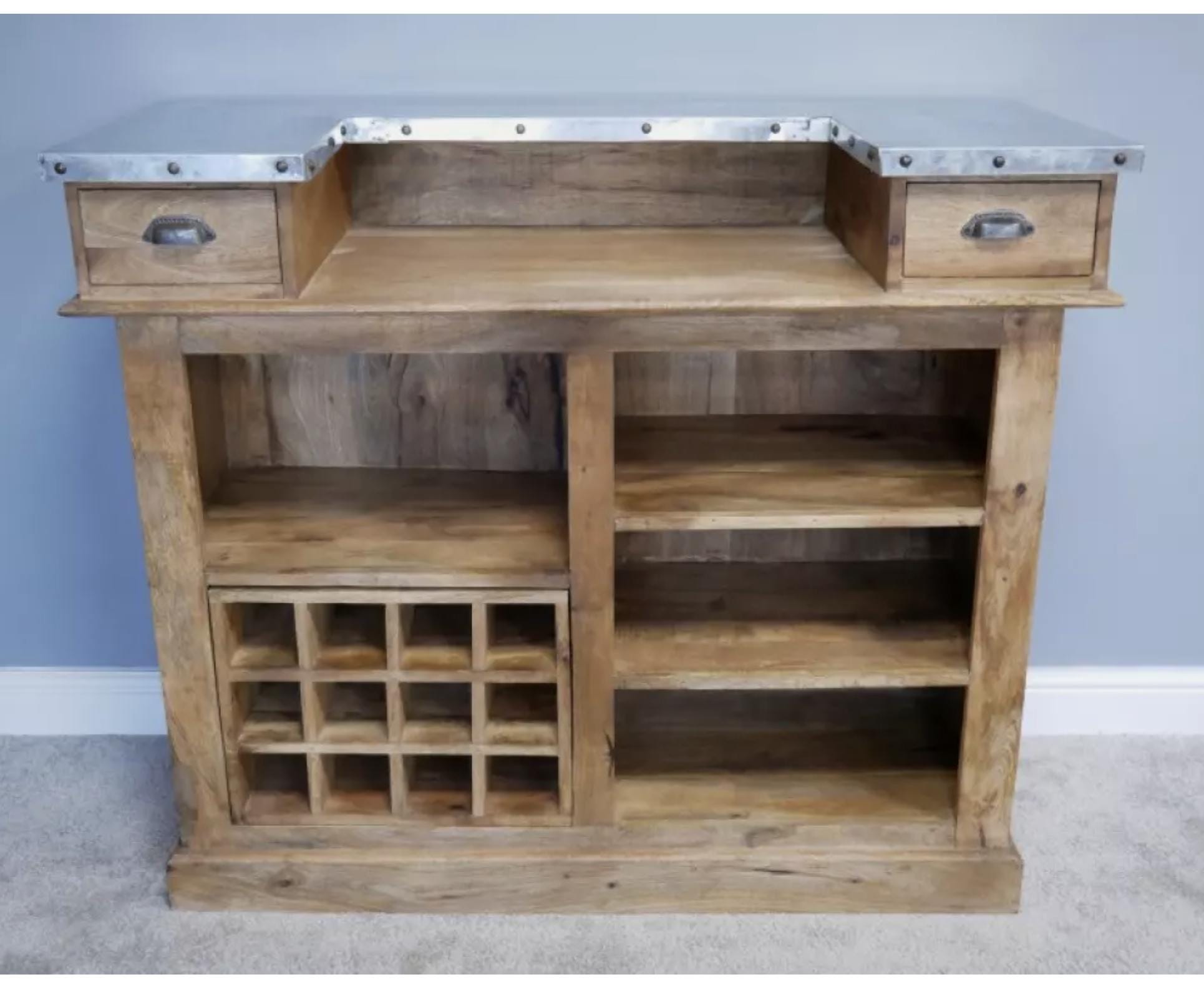 Rustic Bar Counter Metal Industrial Top Wine Storage Drinks Bar ...