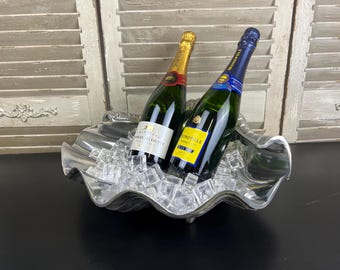 Cooler serving clam shell design open clam serving tray cast polished Aluminium Wine ice Bucket seafood platter or bottle display