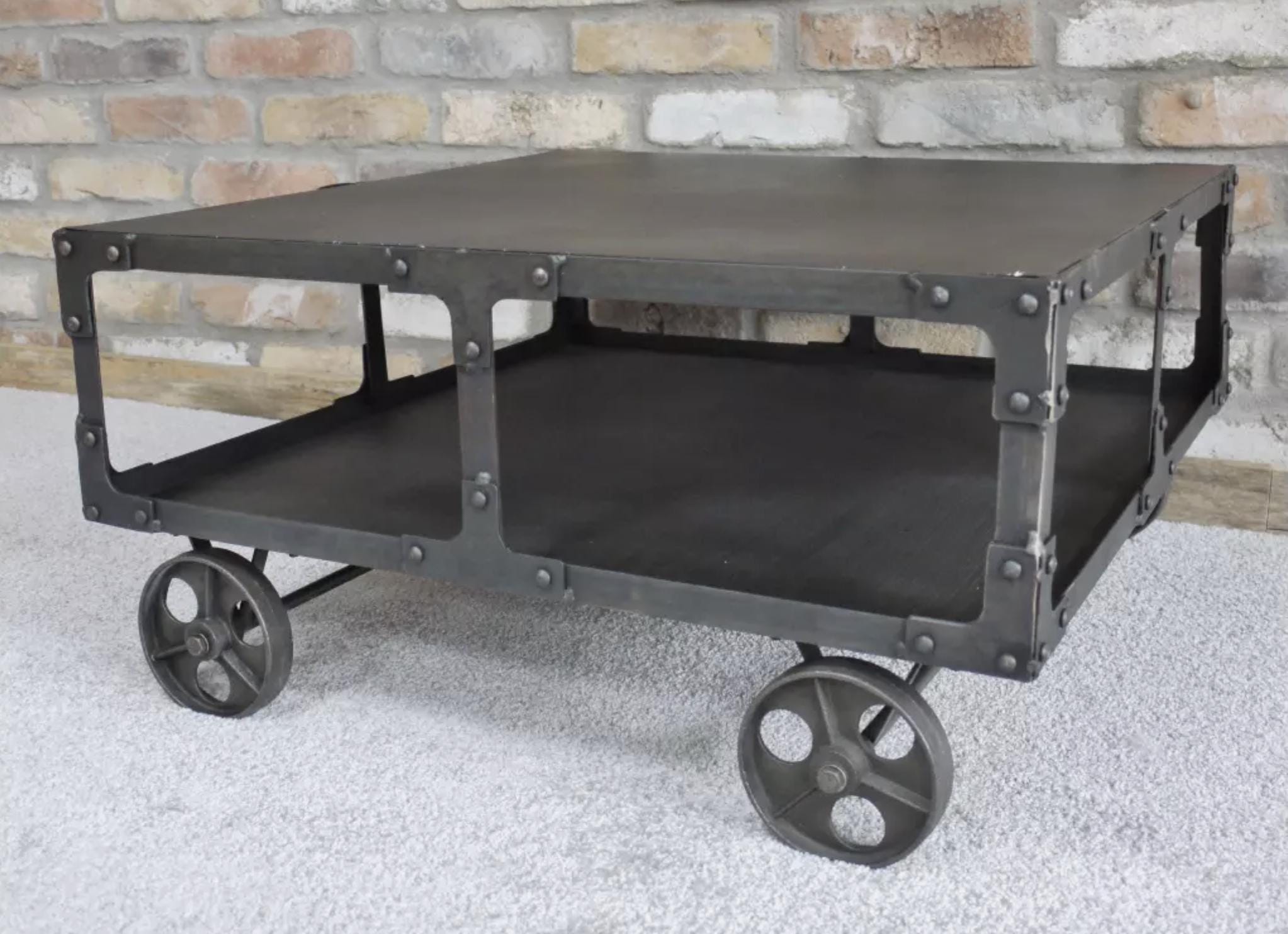 Industrial Metal Coffee Table With Wheels, Trolley Style - Etsy
