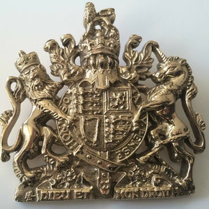 Stemma reale, targa commemorativa in ottone della regina, stemma reale, appendino da parete, targa araldica