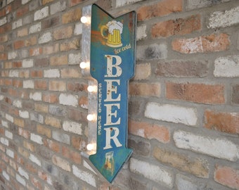 Oplichtend bierbord blauwe led nieuwigheid cadeau bord mancave bar licht muur feature Hier wordt bier geserveerd!
