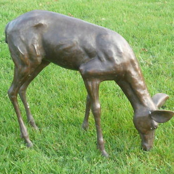 Bronze Fawn Baby Deer Grazing Garden Sculpture Roe Deer Fawn Statue Figure stag