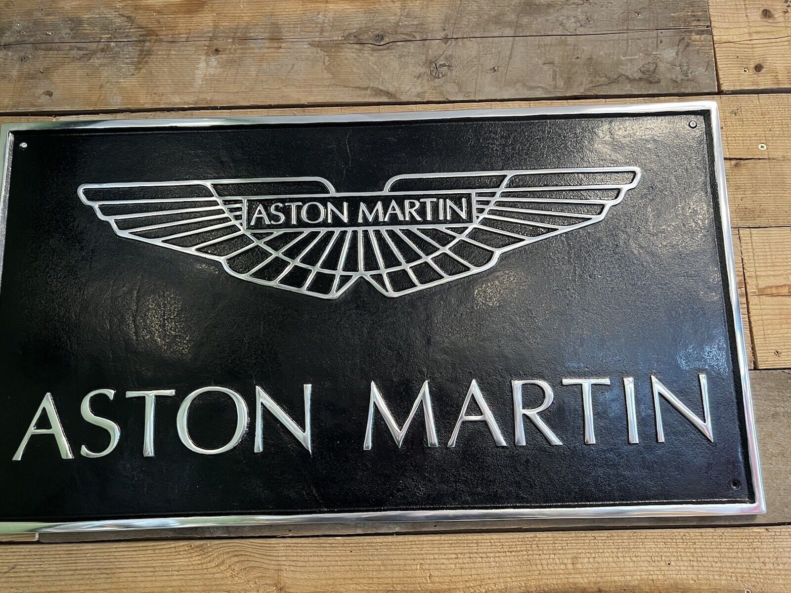 Aston Martin sign cast aluminium chrome plated dealer sign small garage vac144 