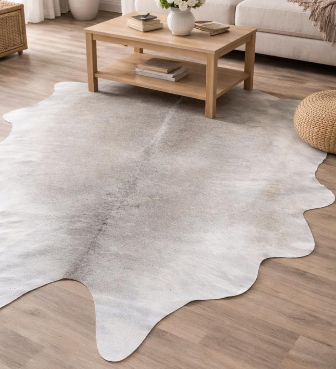 Genuine Cow Hide Rug White and Grey PK Scorch Mark LARGE Carpet Rug ...