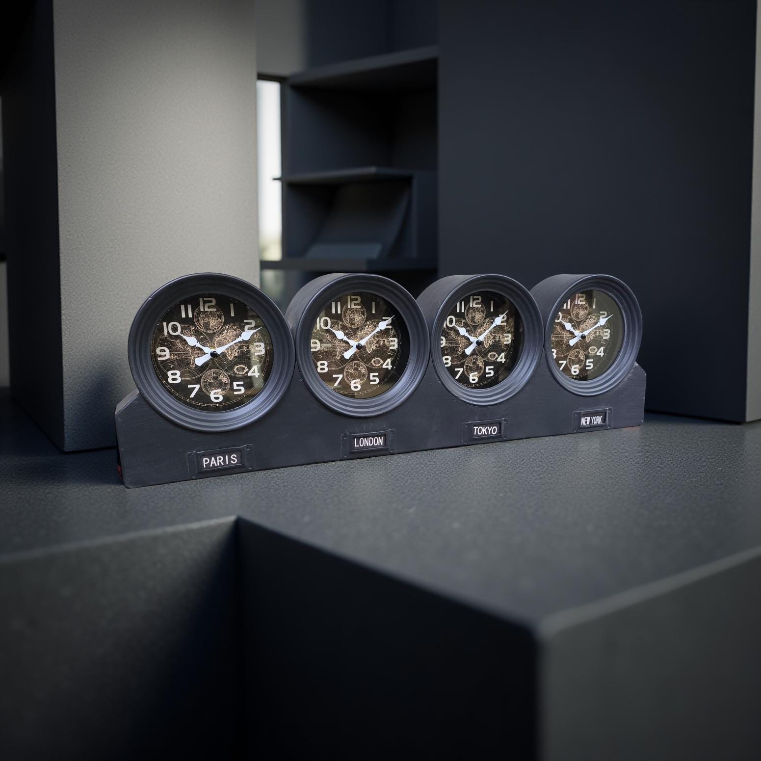 Black World Time Zone Clock, Desk & Mantle Decor - Etsy