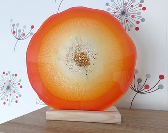 Plateau rond en résine époxy orange