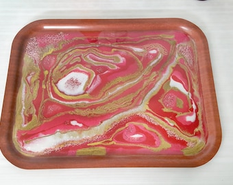 Pink fall large wood and resin dinner tray