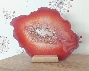 Red and pink resin epoxy geode tray