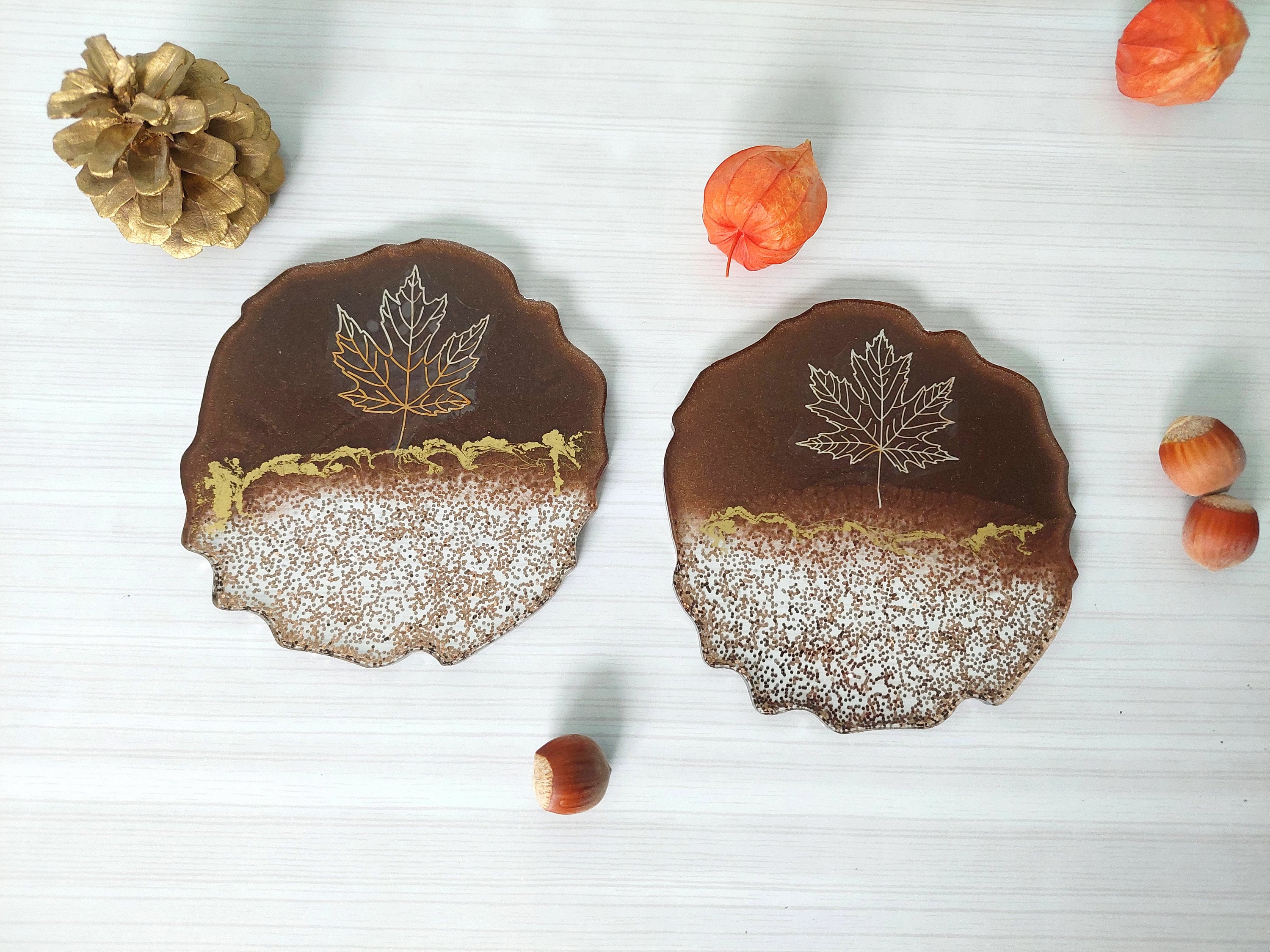 Fall Leaf Thanksgiving Resin Epoxy Coasters - Etsy