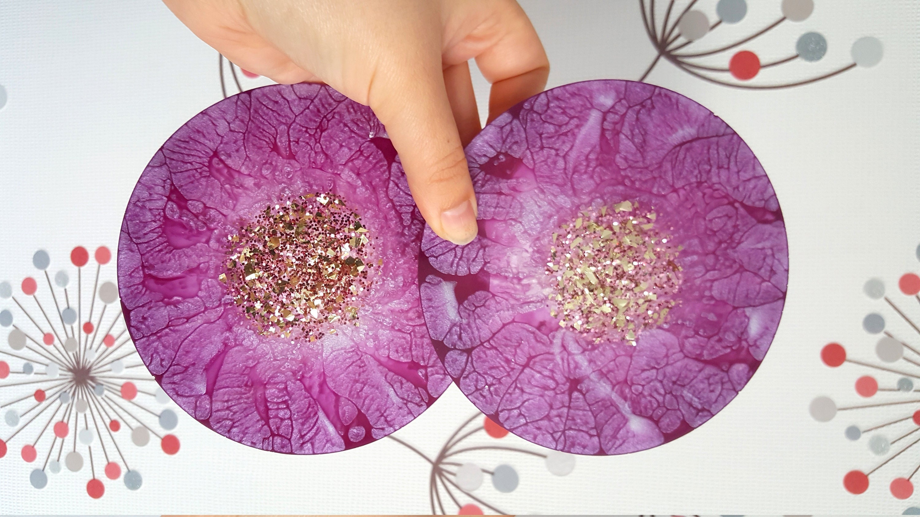 Lot de 2 Sous-Verres en Résine Violet Effet Marbré