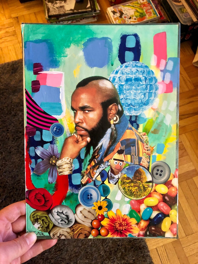 pop culture T paper collage mixed media on paper unique art PITY THE FOOL Mr