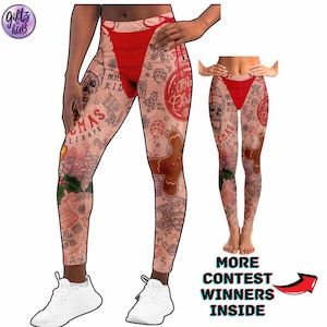 Tattoo santa leggings, Ugly Christmas outfit, Christmas women leggings, Holiday party leggings, xmas leggings, gag gift for her, funny xmas