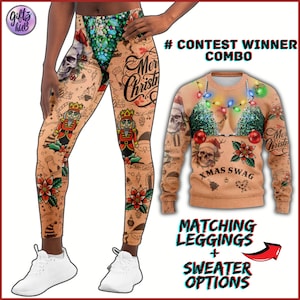 Christmas womens leggings, Holiday Leggings, Christmas clothing, Ugly christmas party outfits, Funny Leggings, Plus size leggings jumper