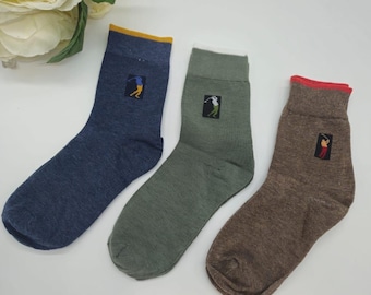 Embroidered Golf Socks Set: Minimalist Crew Socks - Navy, Olive, Brown