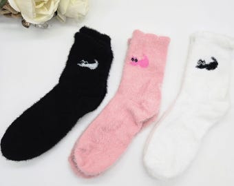 Fuzzy Socks with Sleeping Cat Design: Cozy Plush Socks (3 Pairs)
