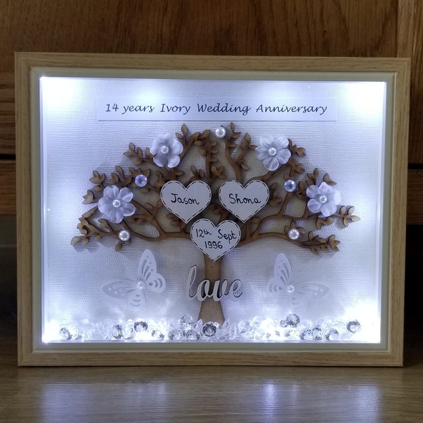 14th 14 years Ivory Wedding Anniversary gift, Ivory wedding anniversary personalised frame, Couple Gift