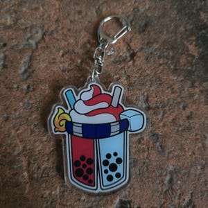 Acryl Anime und Manga Cartoon Schlüsselbund und Schlüsselring | Von Helden inspiriertes Sammlerstück für Fans im Chibi Style Cute Hero Bubble Tea Boba