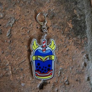 Acrylic Anime and Manga Cartoon Keychain and Keyring | Hero-Inspired Collectible for Fans Chibi Style Cute Hero Bubble Tea Boba