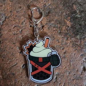 Acrylic Anime and Manga Cartoon Keychain and Keyring | Hero-Inspired Collectible for Fans Chibi Style Cute Hero Bubble Tea Boba