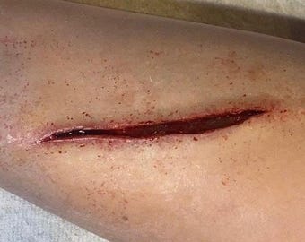 SFX Long Stitchable Cut or Slice Wound Silicone Prosthetic | SFX Makeup | Halloween | Cosplay