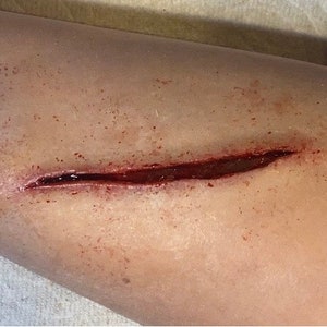 SFX Long Stitchable Cut or Slice Wound Silicone Prosthetic | SFX Makeup | Halloween | Cosplay