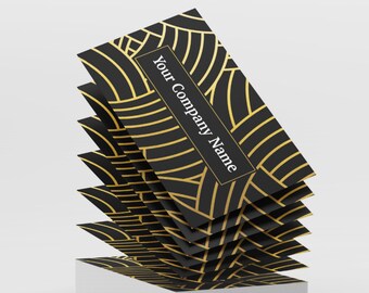 May include: A stack of black and gold business cards with a geometric pattern and the text "Your Company Name" printed on the front.