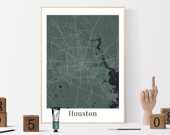 Houston Texas ville carte Téléchargement numérique de l’affiche TX USA | Téléchargement INSTANTANÉ | décor mural | personnalisé | personnalisé | art mural