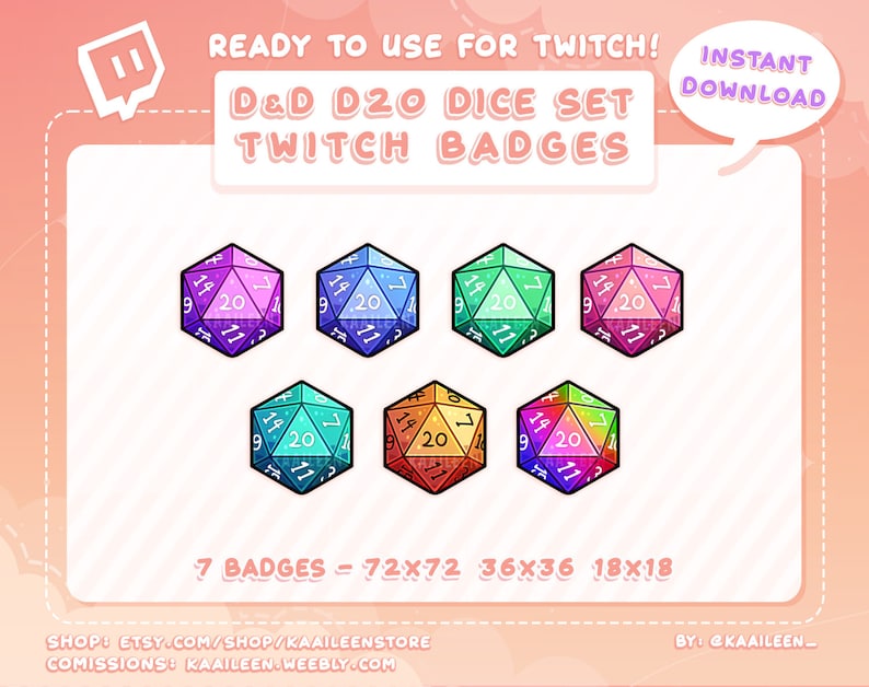D20 Dice Set Twitch Sub Badges Dungeons & Dragons Bit Badges Streamer
