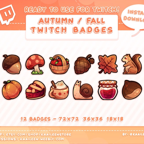 Otoño Twitch Emblemas Sub| Emblemas Bits | Streamer Emotes | Gráficos Twitch