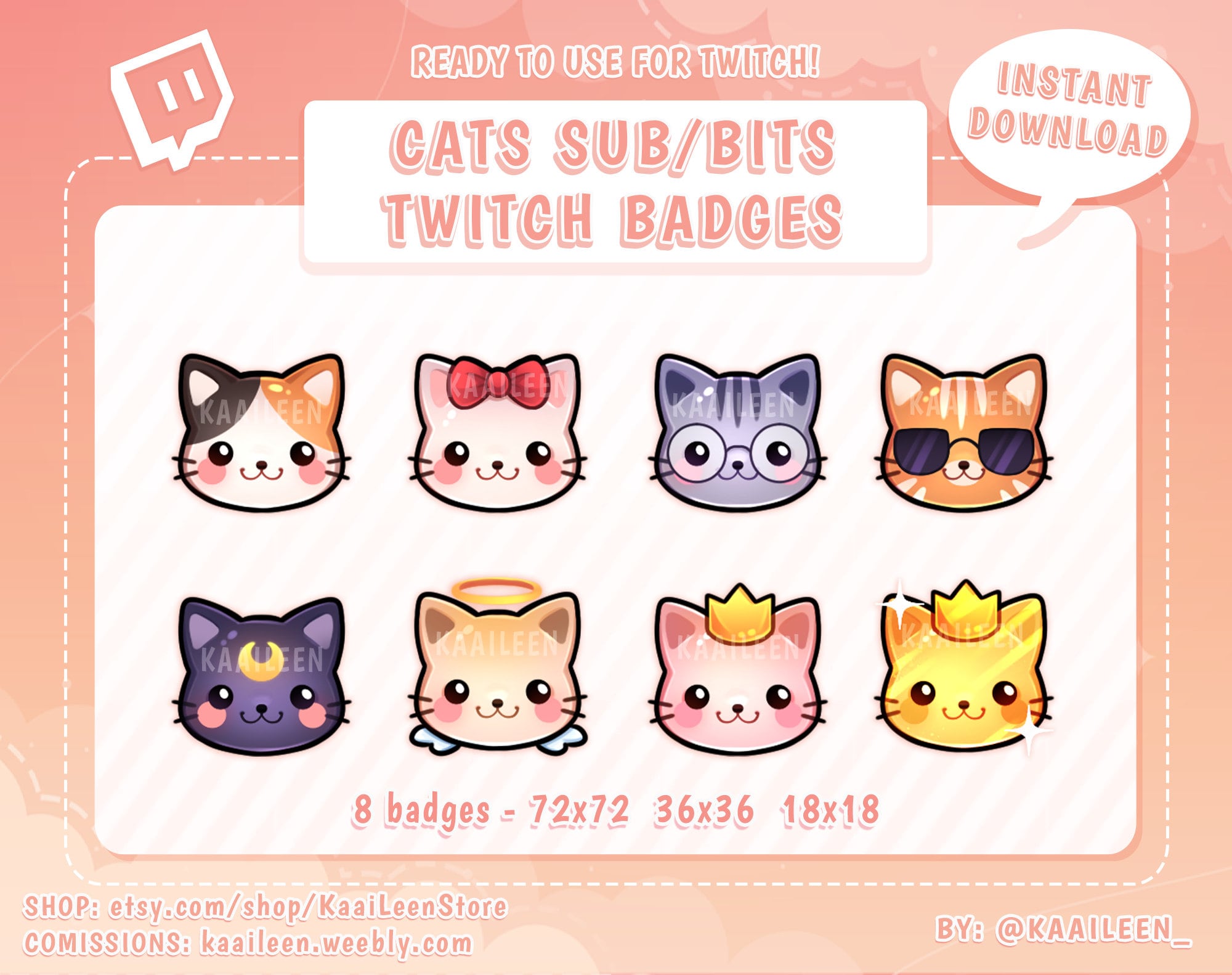 Crystal Cat Sub Badges | Twitch Sub Badges