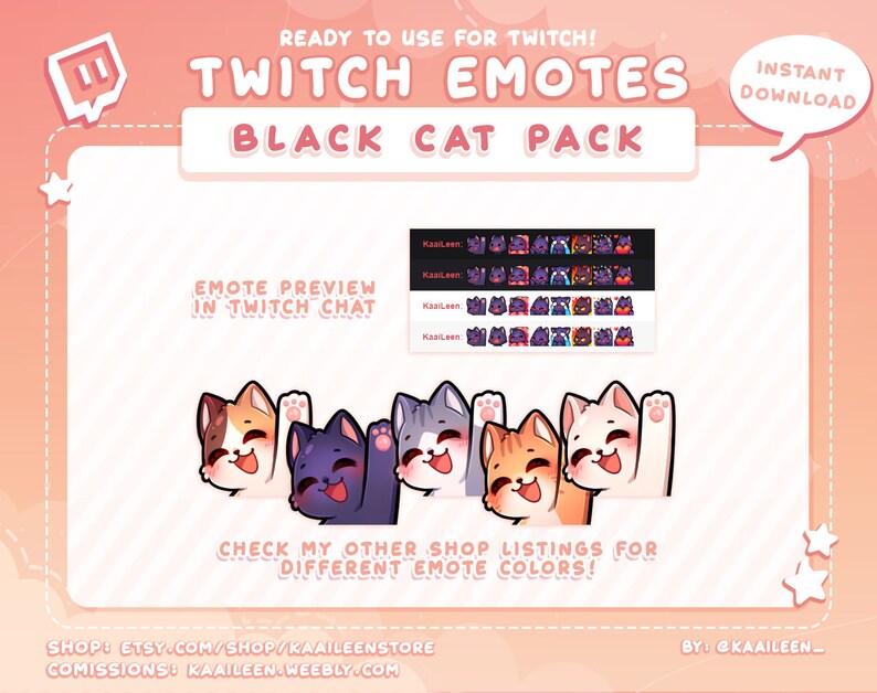 BLACK CAT EMOTES for Twitch Discord Youtube Cute Emotes Streamer Emoji ...