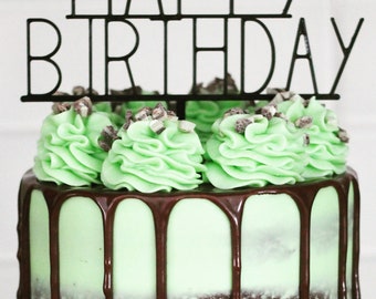 Thin Sans Serif Font Happy Birthday Cake Topper