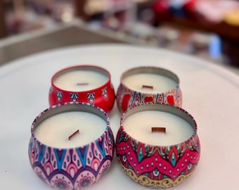 Floral Tin Soy Candle: Handmade Scented Travel Candle