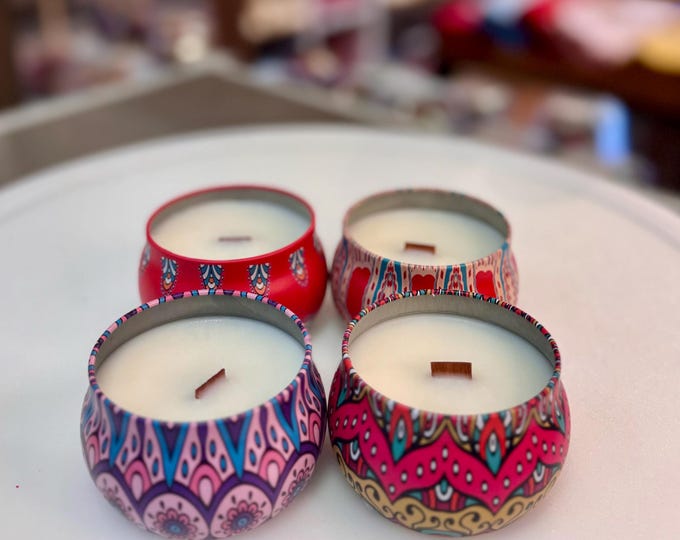 Floral Tin Candles, Flower Container Candles, Travel Candles, Handmade Scented Candles, Beautiful Flower Candles,  Luxury Gift Candle