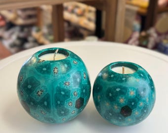 Aqua Millefiori Scented Candle: Handcrafted Floral Ball, Made in USA