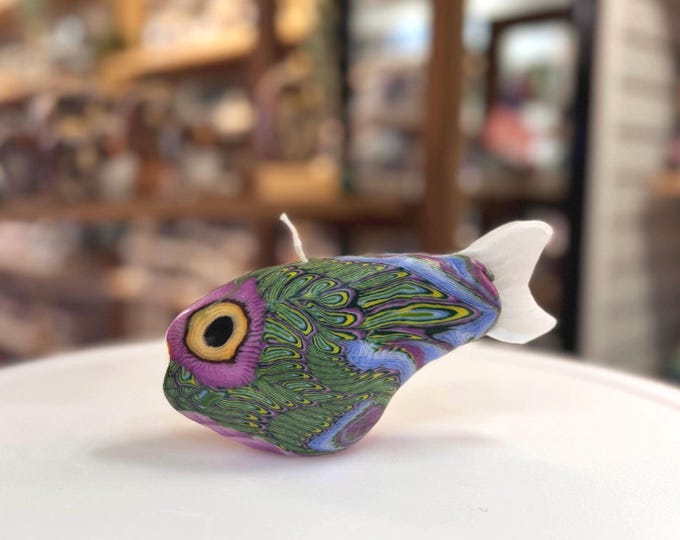 Multi Colored Fish Candle, Fish Scented Candle, Handmade Candle, Metal Fish Ornament, Decorative Candle, Colorful Fish Candle, Home Decor