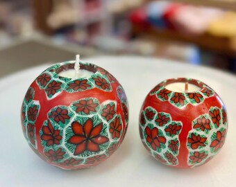 Christmas Poinsettia Scented Sphere Candle: Handmade Millefiori Candle