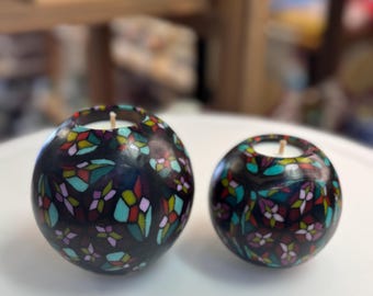 Floral Scented Ball Candle: Gothic Stained Glass, Handmade in USA