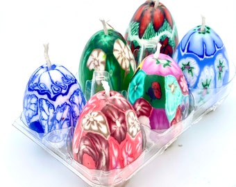 Pysanky Easter Egg Candle Set, Ukrainian Hand-Painted Wooden Ornament, Set of 6
