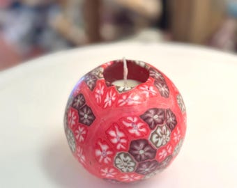 Floral Scented Ball Candle: Red Persian Design, Handmade Paraffin Wax