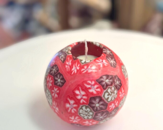 Red Persial Design Ball Candle, Floral Scented Ball Candle, Red Round Ball Candle, Red Persian Rug Candle, Decorative Candle Gift