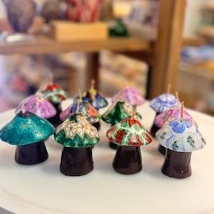 Mushroom Candles Set: Colorful Woodland Decor, Whimsical Gift (Set of 12)